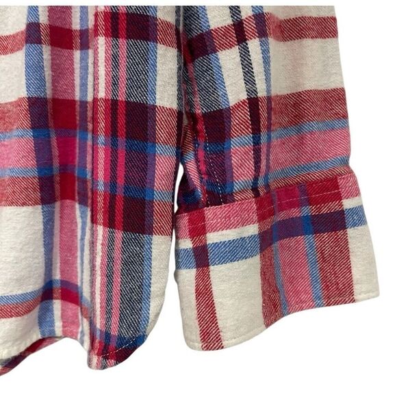 WOOLRICH Women’s Flannel Button Shirt XL Red Blue Plaid Soft Long Sleeve Pockets - Picture 6 of 8